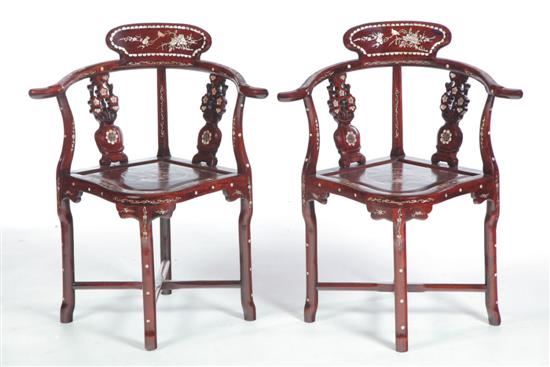 Appraisal: PAIR OF INLAID CHINESE ARMCHAIRS China th century hardwood and