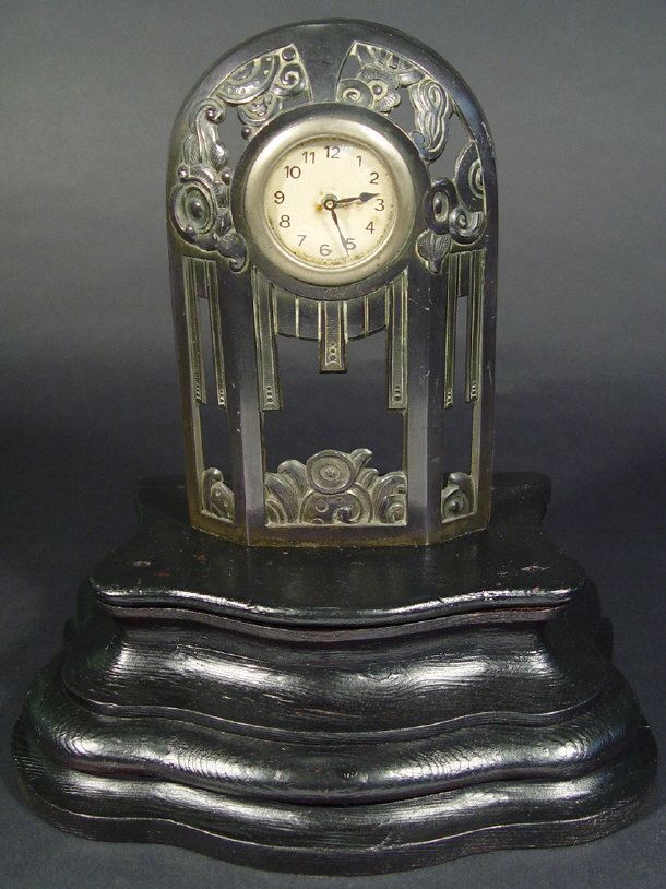 Appraisal: French Art Deco white metal mantel clock pierced with flowers