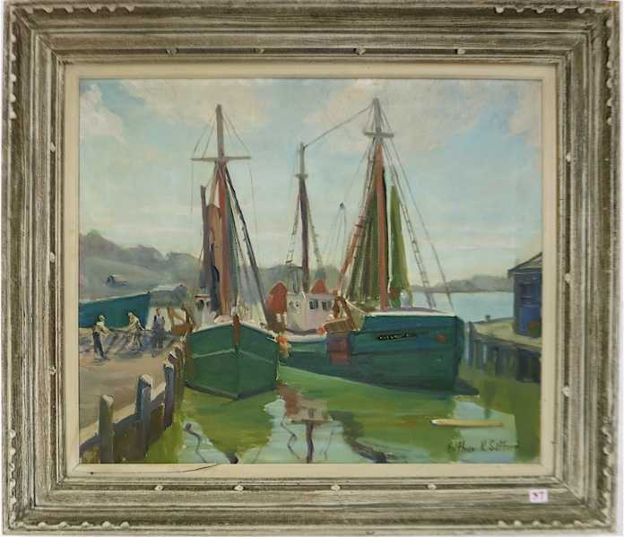 Appraisal: ARTHUR R SAFFORD OIL ON CANVAS Massachusetts - Fishing boats