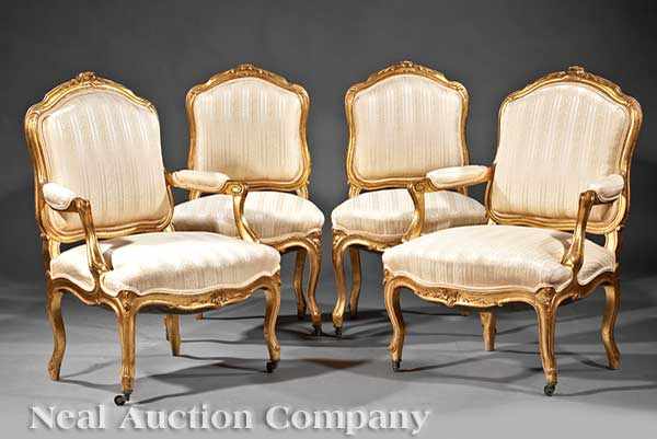 Appraisal: An Antique Louis XV-Style Giltwood Salon Suite comprising two fauteuils