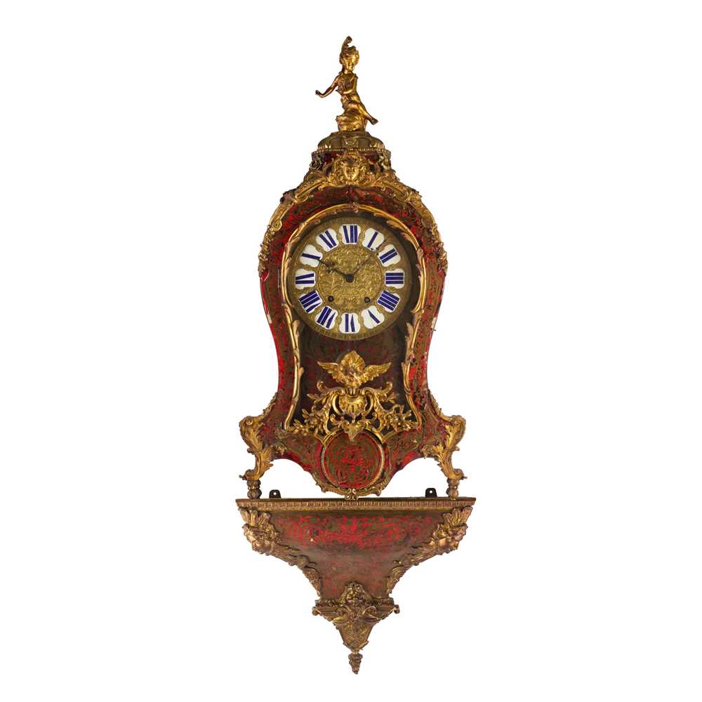 Appraisal: Y FRENCH RED TORTOISESHELL AND BOULLE MARQUETRY BRACKET CLOCK AND