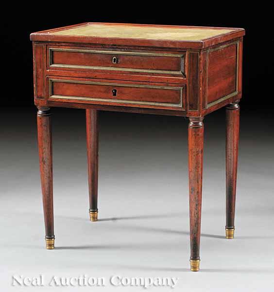 Appraisal: A Louis XVI Brass-Mounted Mahogany Side Table c two drawers