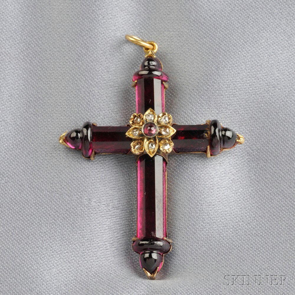 Appraisal: Antique kt Gold and Garnet Cross set with faceted and