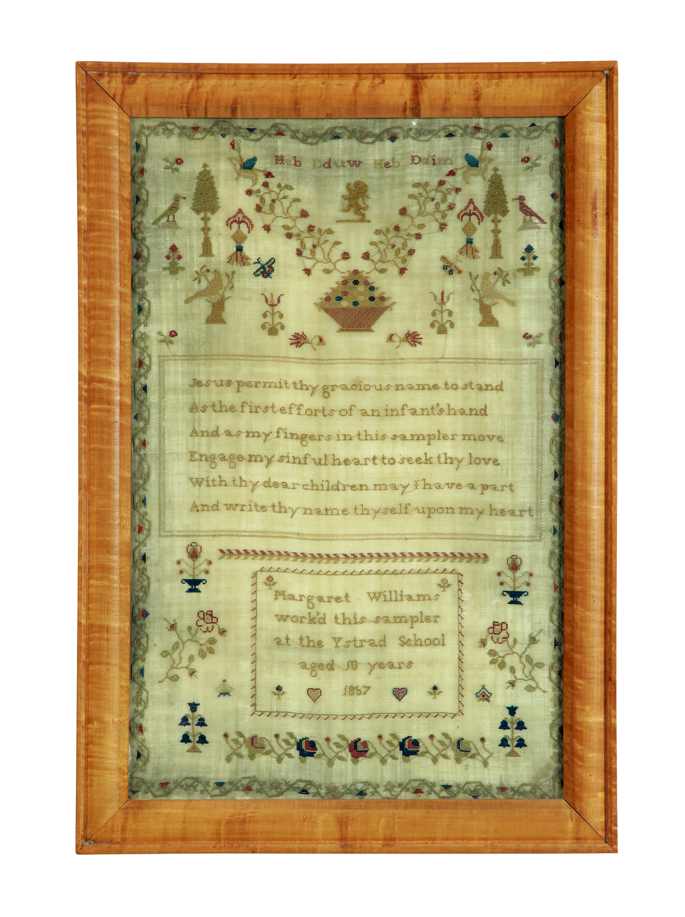 Appraisal: WELSH SAMPLER Ystrad Mynach Caerphilly County silk on wool Neatly