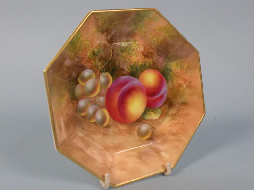 Appraisal: A Royal Worcester hexagonal porcelain dish decorated with fruit by