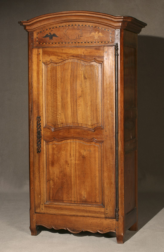 Appraisal: Louis XV Iron-Mounted Inlaid Walnut Armoire Predominantly Mid- th Century