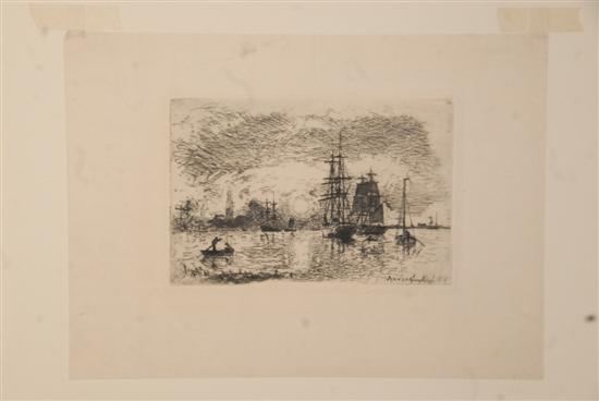 Appraisal: JOHAN B JONGKIND - Etching Soleil Couchant-Port d'Anves Unsigned and