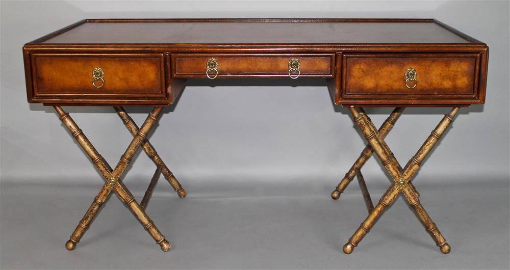 Appraisal: CAMPAIGN STYLE WRITING DESK POSSIBLY THOMASVILLE the large recessed surface