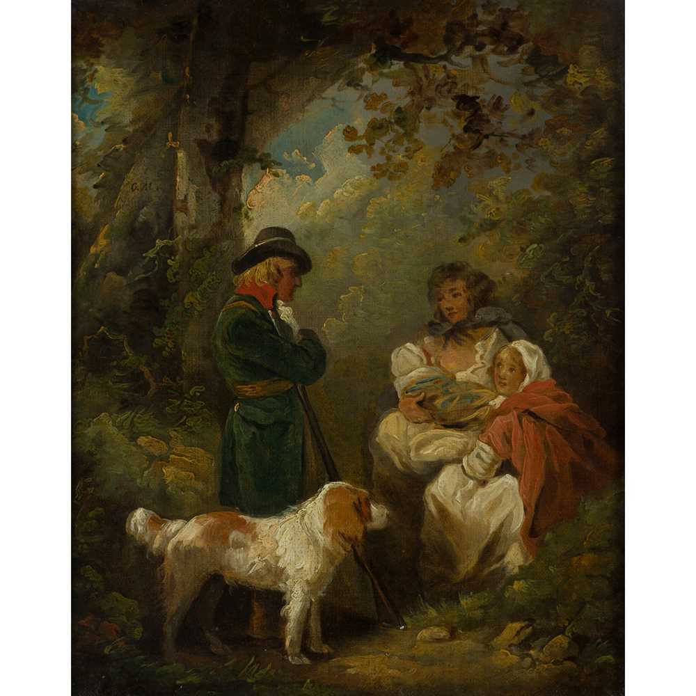 Appraisal: GEORGE MORLAND BRITISH - GAMEKEEPER WITH NURSING MOTHER Signed with