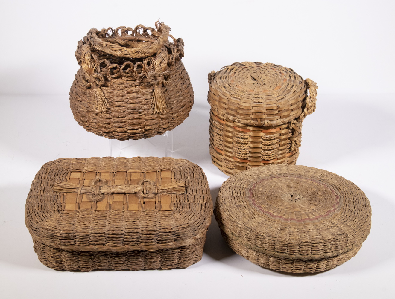 Appraisal: MAINE WABANAKI BASKETS Lot of Finely Woven Sweetgrass and Ash