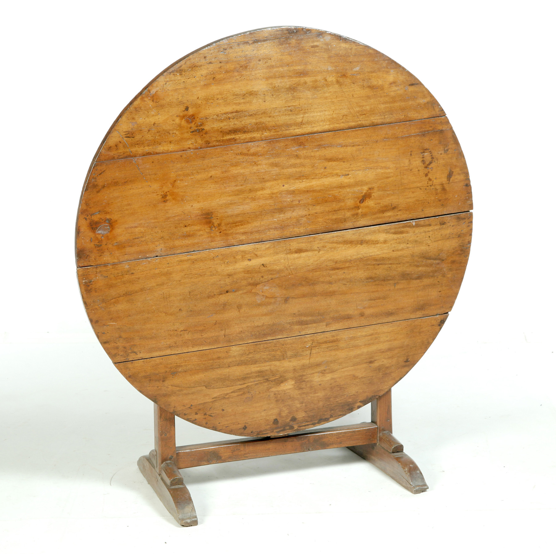 Appraisal: FRENCH WINE TASTING TABLE Early th century maple Round four-board