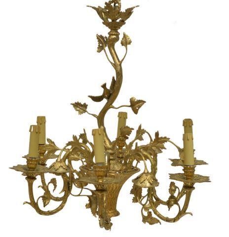 Appraisal: French bronze six-light chandelier th c standard modeled as a