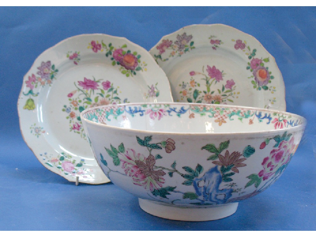 Appraisal: A CHINESE EXPORT FAMILLE ROSE BOWL with foliate decoration Qianlong