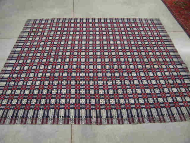 Appraisal: Homespun Coverlet red white on deep blue x a fine