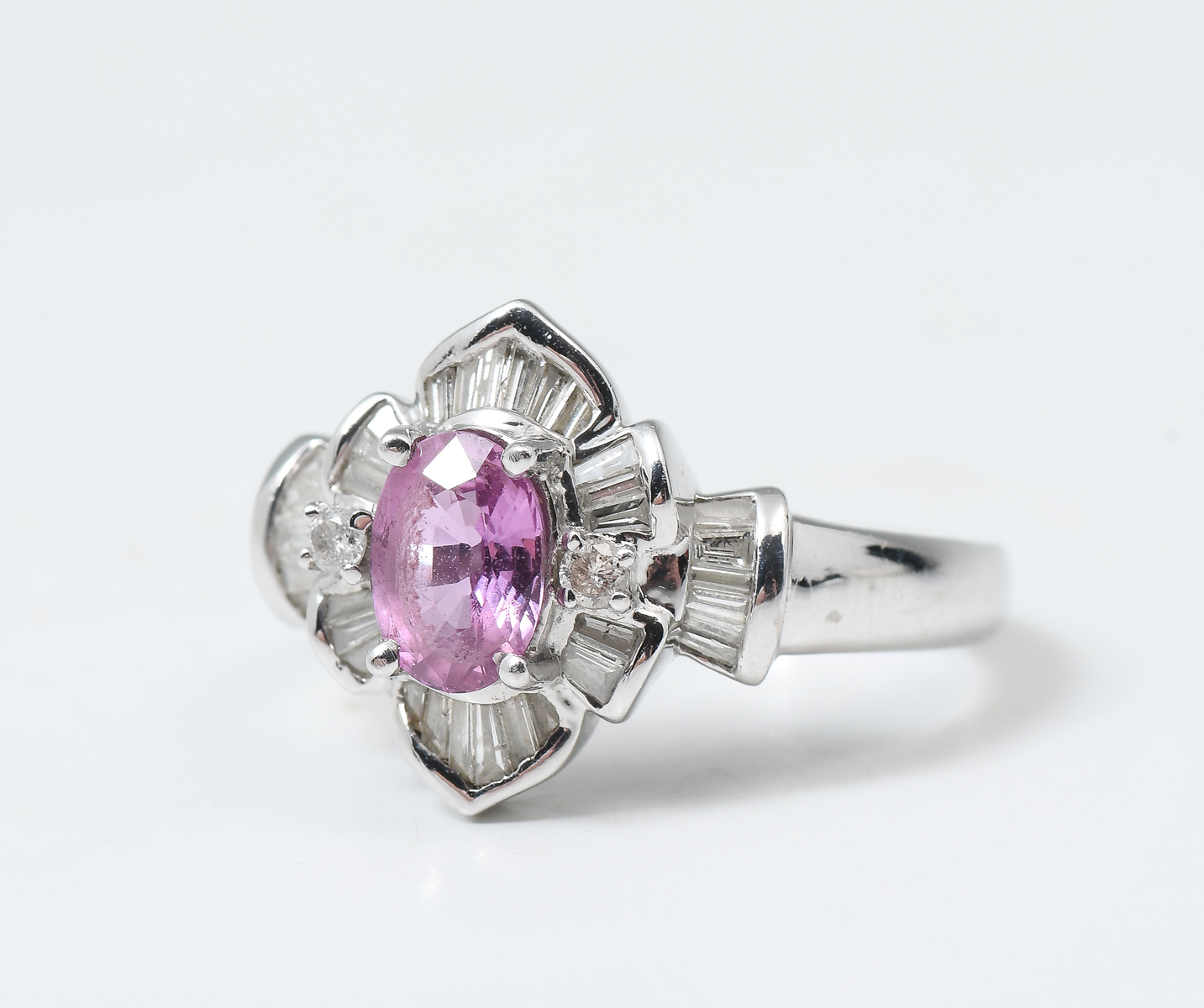 Appraisal: K PINK SAPPHIRE DIAMOND RING K white gold ring contains