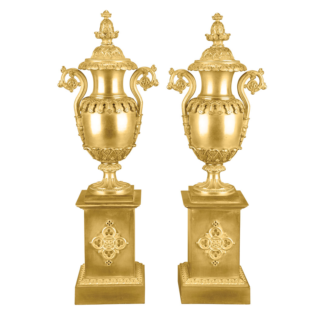 Appraisal: Pair of Louis Philippe Gilt-Bronze Urns Mid th century Each