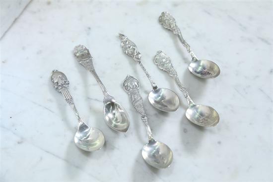 Appraisal: SIX STERLING SOUVENIR SPOONS St Augustine Washington Louisiana two California