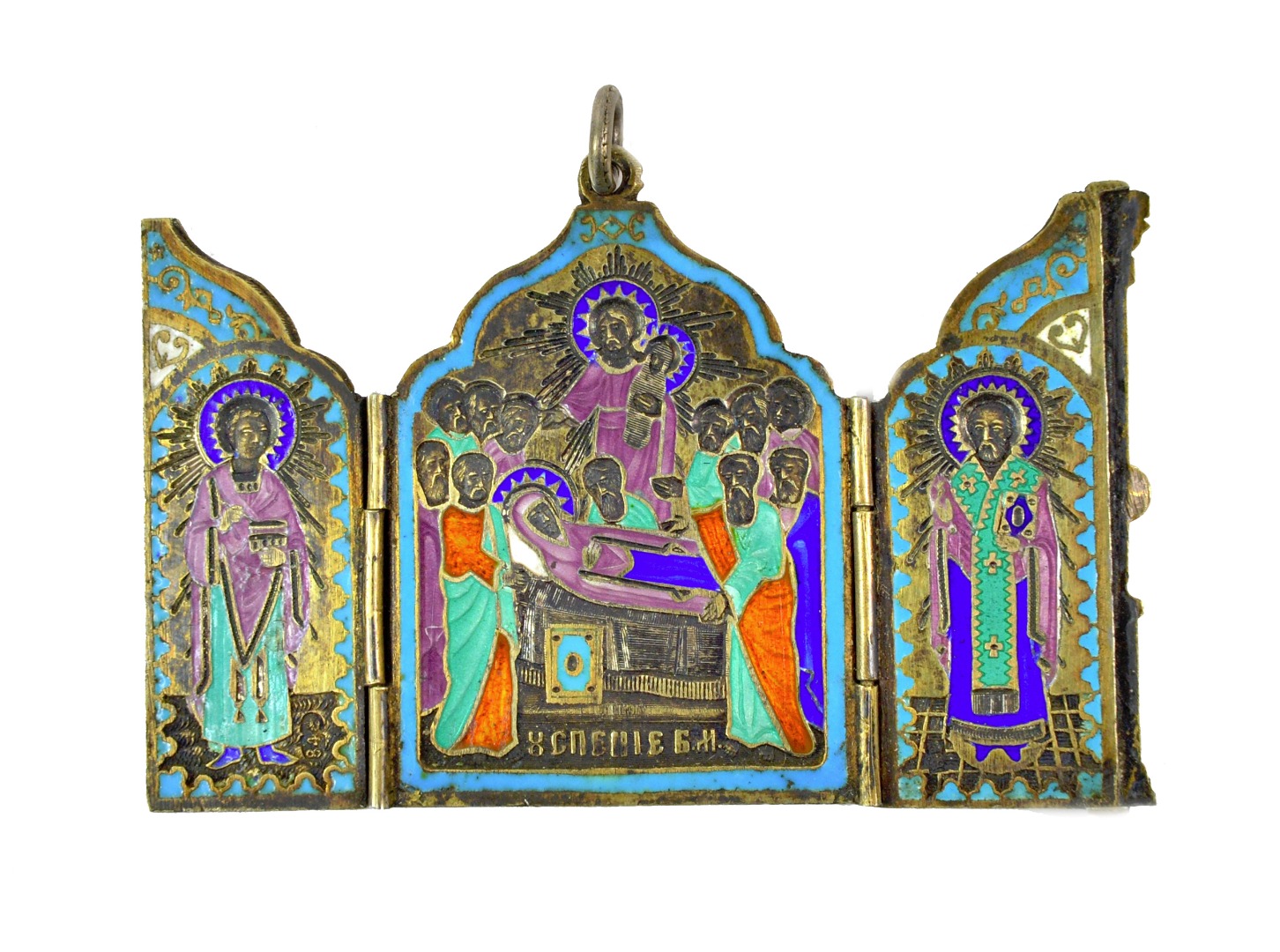 Appraisal: A Russian silver enamel triptych icon late th century maker