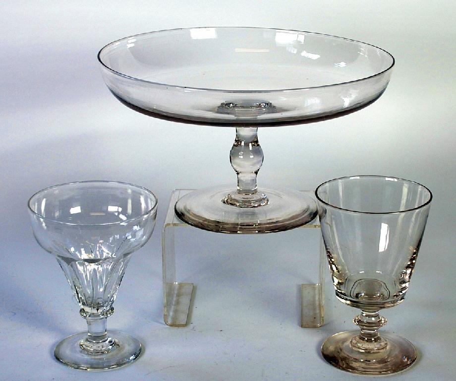 Appraisal: PLAIN GLASS PEDESTAL TAZZA with baluster stem and turned up