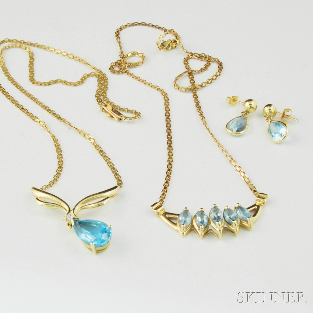 Appraisal: Three Pieces of Gold and Blue Topaz Jewelry a kt