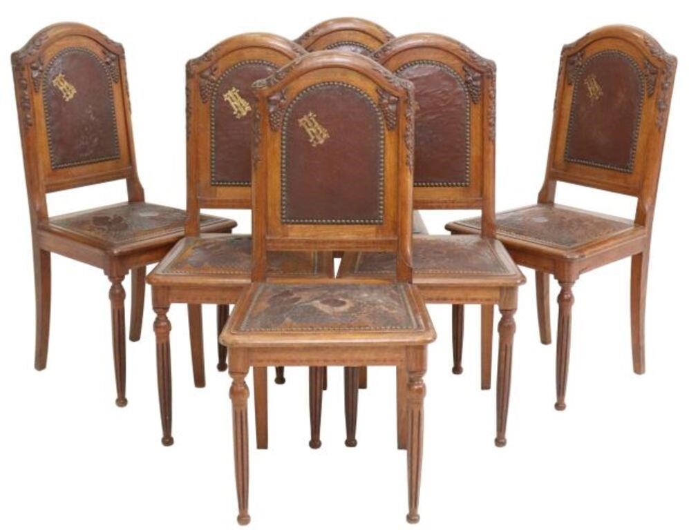 Appraisal: lot of French Art Nouveau carved oak dining chairs early