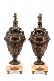 Appraisal: Pair of Bronzed Rococo Table Lamps after Clodion After Claude