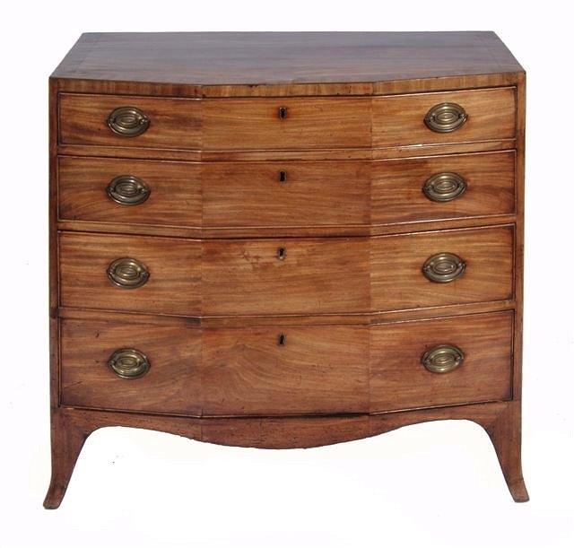 Appraisal: AN ANTIQUE MAHOGANY SHAPED FRONT CHEST of four long drawers