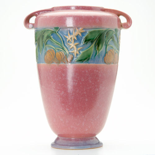 Appraisal: ROSEVILLE Tall pink Baneda vase chip to one handle bruise