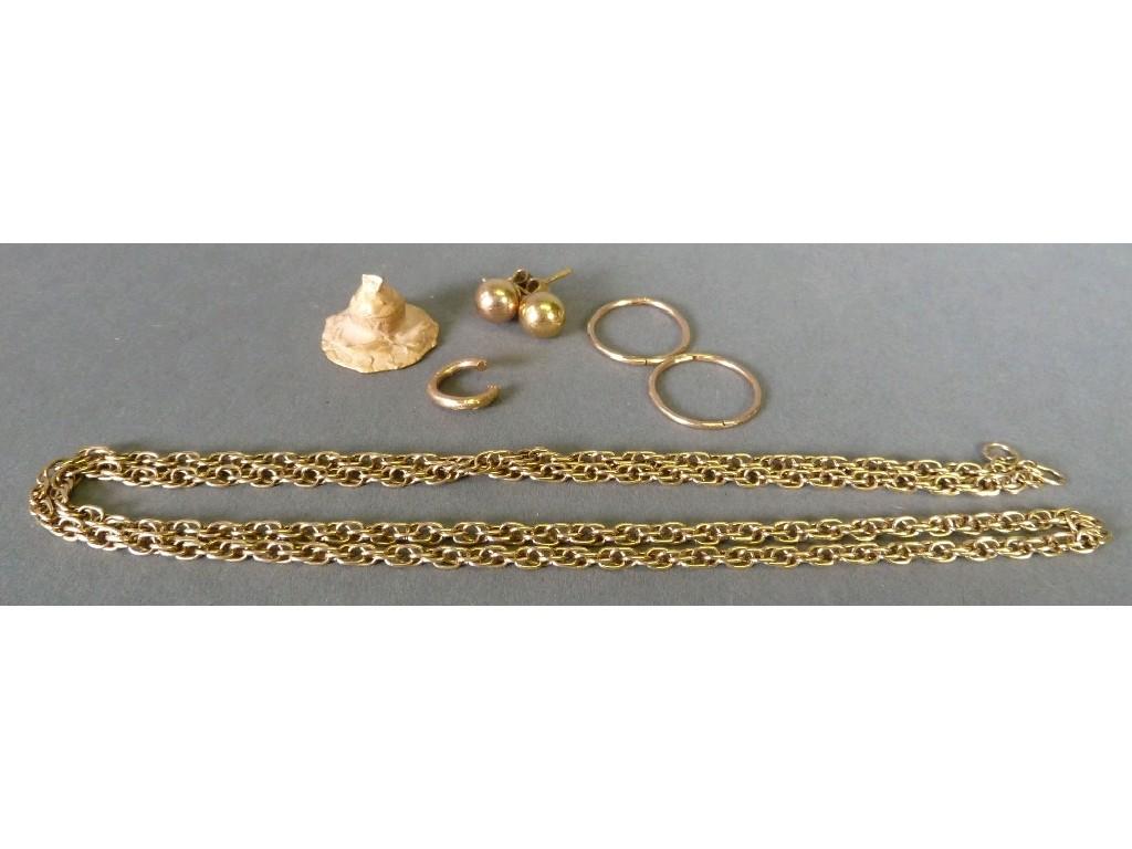 Appraisal: ct GOLD CHAIN NECKLACE long PAIR OF ct GOLD KEEPER