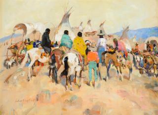 Appraisal: Laverne Nelson Black - Gathering for the Chiefoil on paper