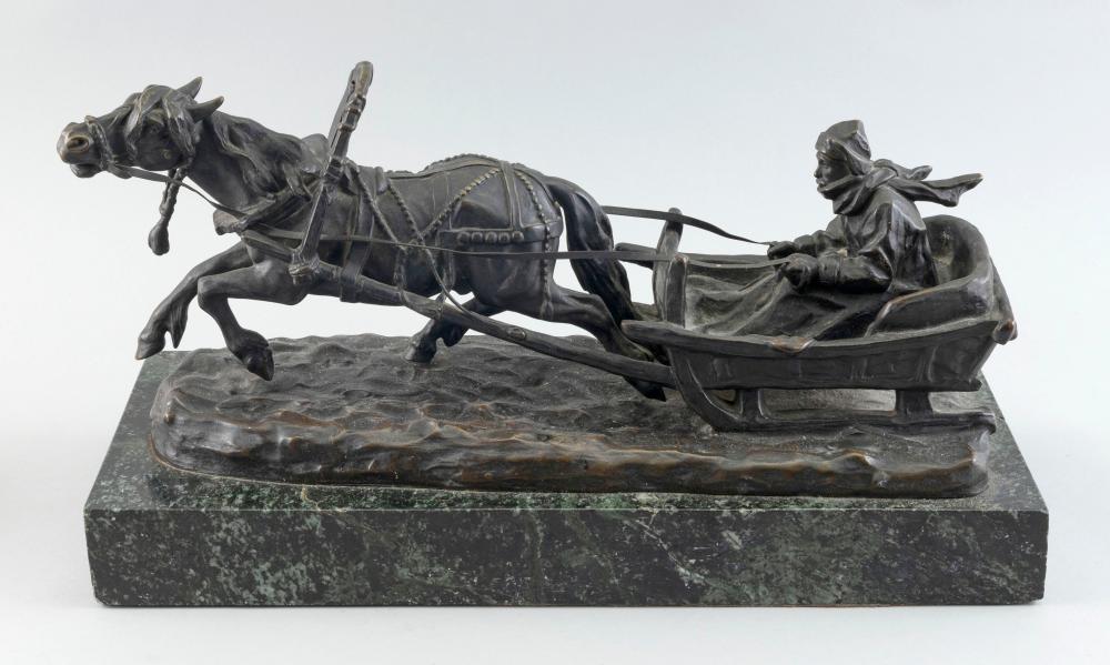 Appraisal: FRIEDRICH GORNIK AUSTRIA - HORSE-DRAWN SLEIGH BRONZE ON A GREEN