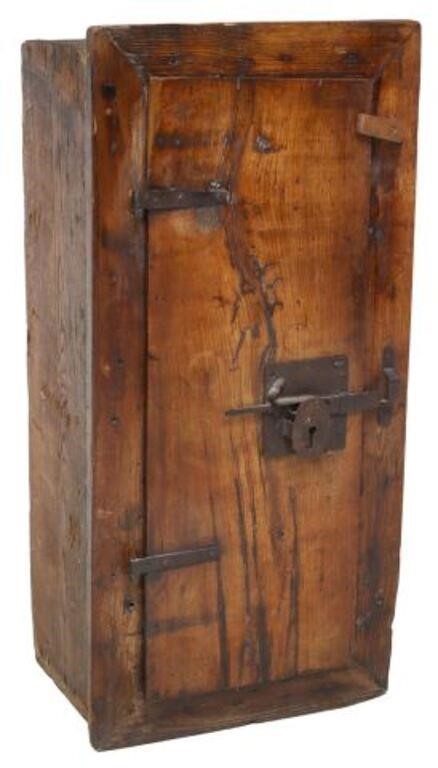 Appraisal: Rustic French cabinet th c single door on iron strap