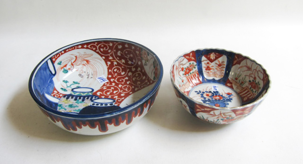 Appraisal: TWO MEIJI JAPANESE IMARI PORCELAIN BOWLS the first of traditional