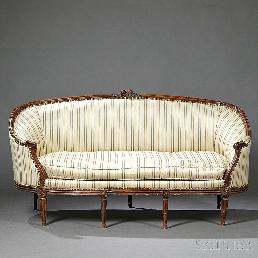 Appraisal: Louis XVI Beechwood Settee th century with curved and upholstered