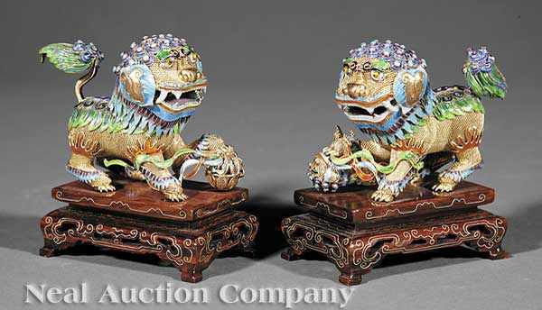 Appraisal: A Pair of Chinese Gilt Silver Filigree and Enamel Guardian