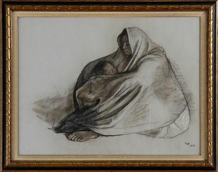 Appraisal: FRANCISCO ZUNIGA - MOTHER AND CHILD Colored chalk on paper