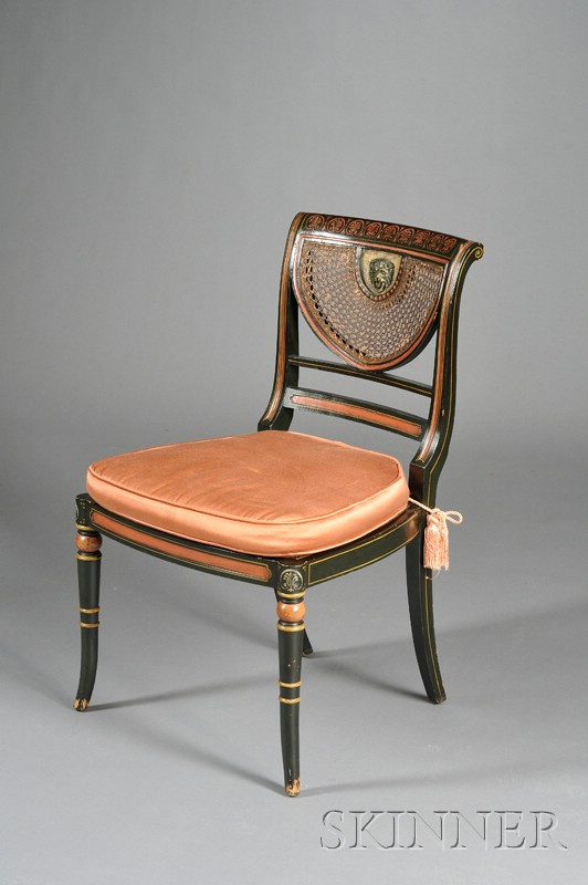 Appraisal: Regency Style Polychrome Painted and Carved Beechwood Caned Side Chair