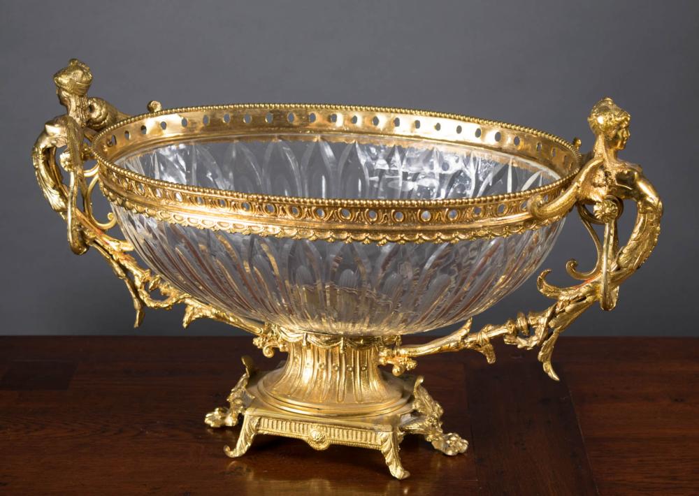 Appraisal: FRENCH GILT BRONZE MOUNT CUT CRYSTAL CENTERPIECE BOWL in the