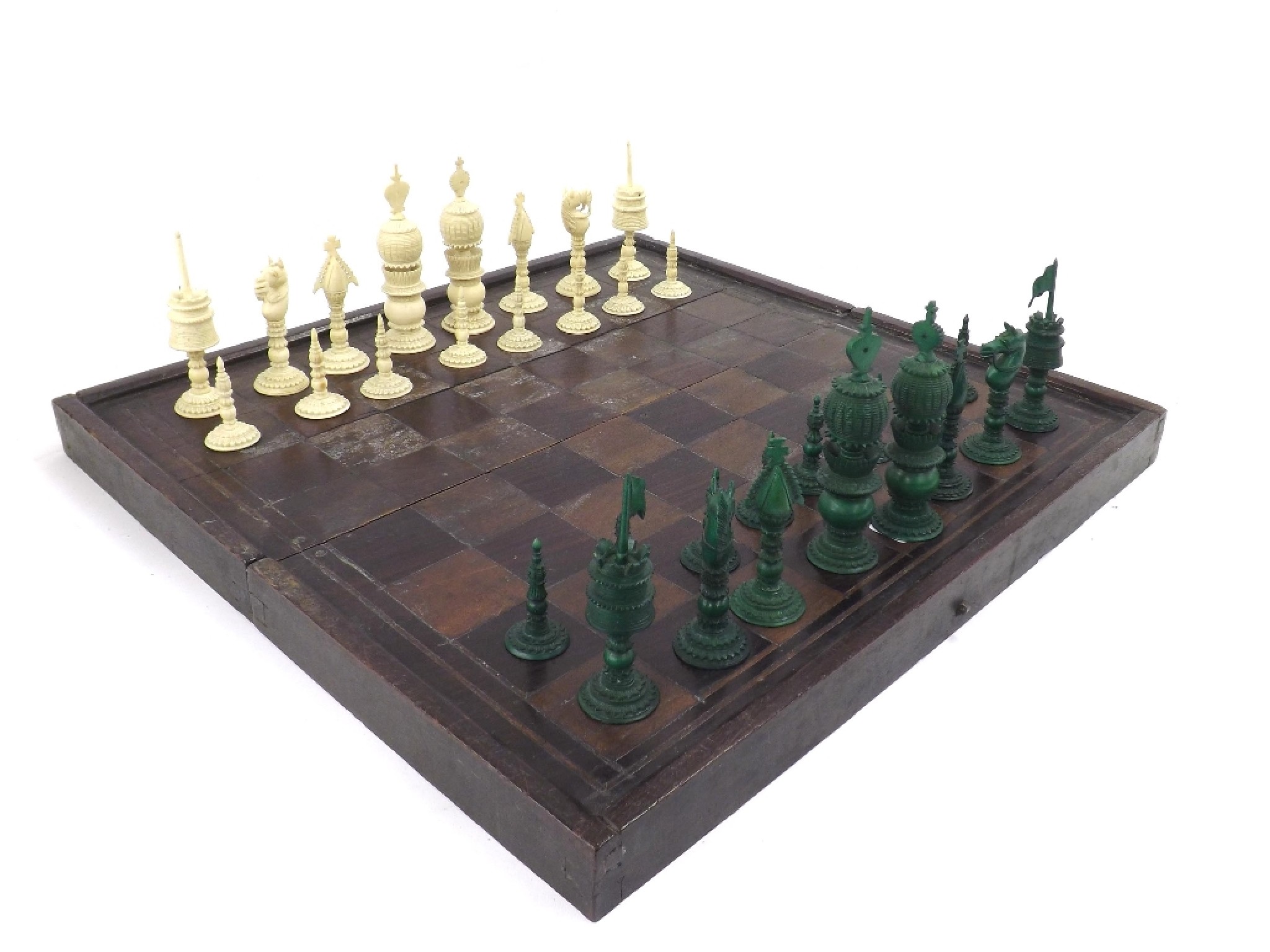 Appraisal: th century green and white ivory chess set height of