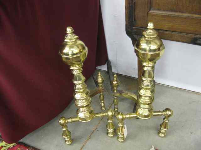 Appraisal: Pair of Victorian Brass Andirons polished