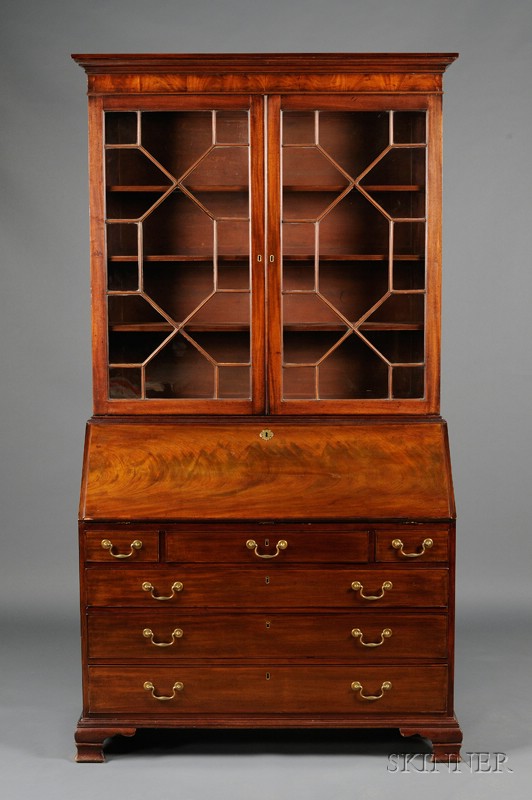 Appraisal: George III Mahogany Bureau Bookcase last quarter th century molded