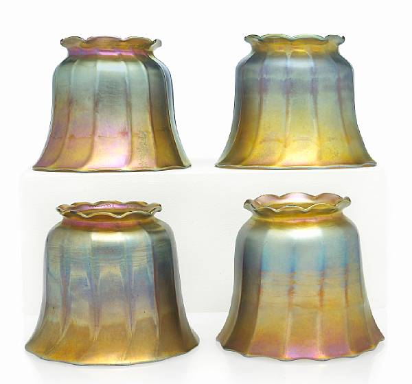 Appraisal: Four Tiffany Favrile glass shades early th century each inscribed