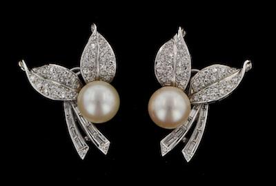 Appraisal: A Pair of Diamond and Pearl Earrings Tested k white