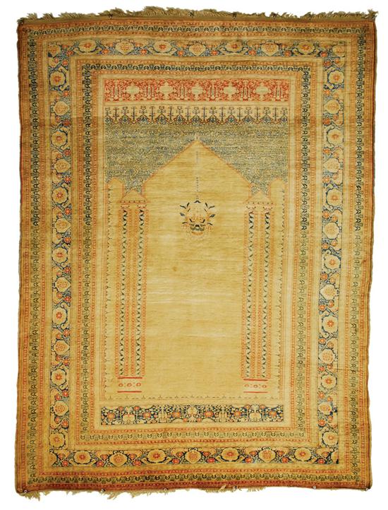 Appraisal: SILK TABRIZ PRAYER RUG Persia circa feet inches x feet