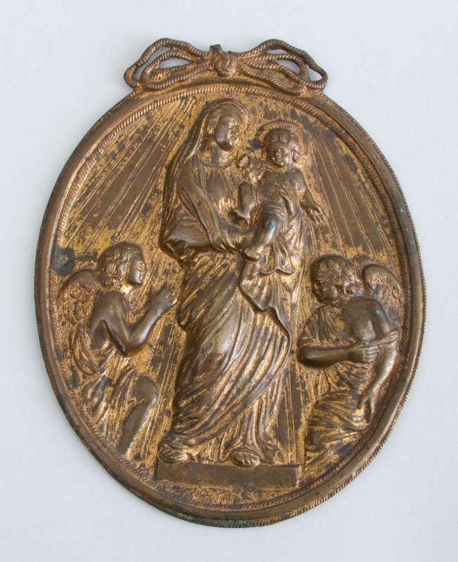 Appraisal: BOLOGNESE SCHOOL MADONNA AND CHILD AND TWO ANGELS Bronze relief