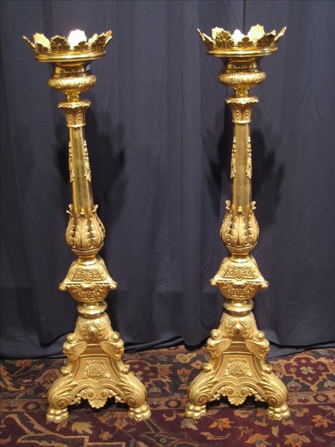 Appraisal: PAIR OF BAROQUE REVIVAL GILT BRONZE TORCHERES Early th century