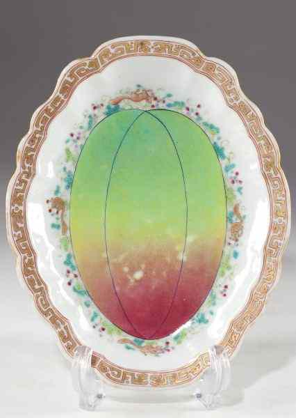 Appraisal: Unusual Chinese Porcelain Dishcirca oval form with shaped rim featuring