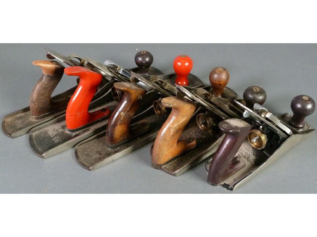 Appraisal: FIVE STANLEY WOODWORKING SMOOTHING PLANES No and EST -