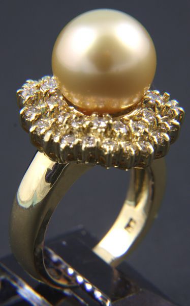 Appraisal: Natural golden South Sea pearl and diamond ring in k