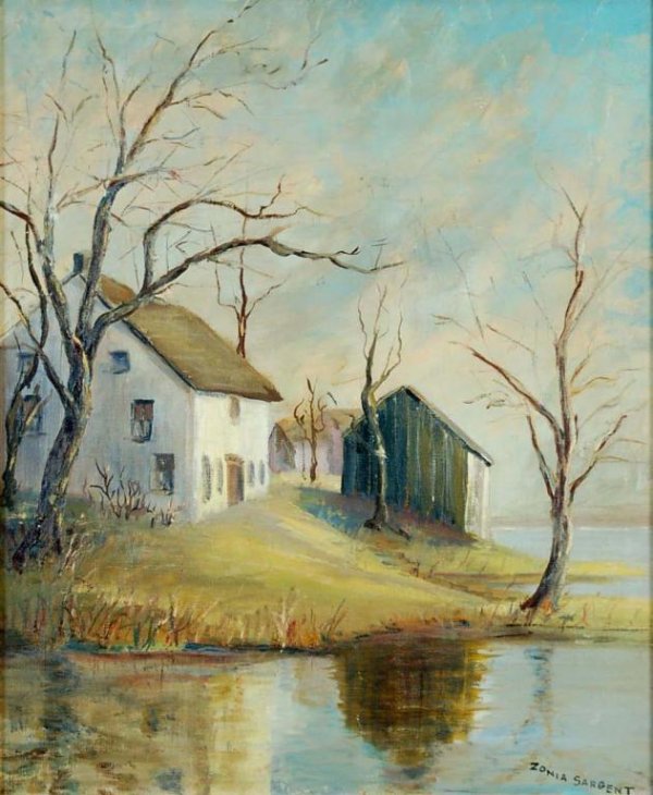 Appraisal: Zonia Sargent th century Oil on canvas Cottage and barns